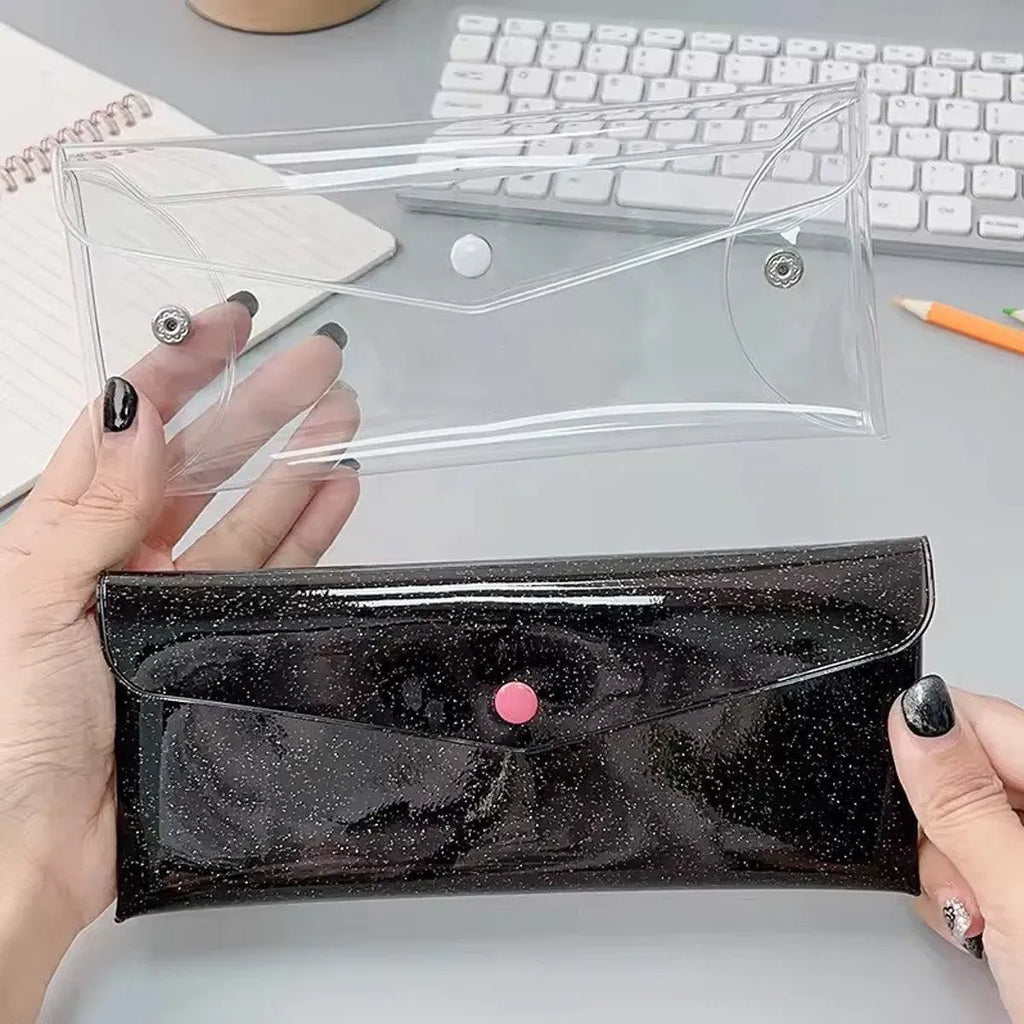 Clear PVC Pencil Pouches with Snap Button, 7 Pack