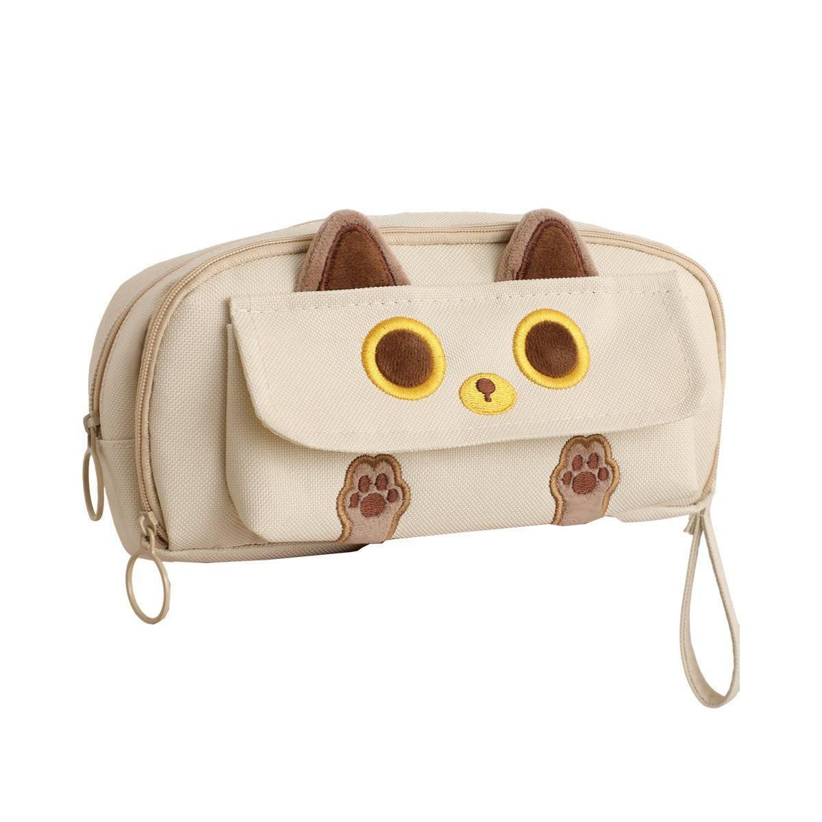 Embroidered Cat Pencil Case, Holds 40 Pens