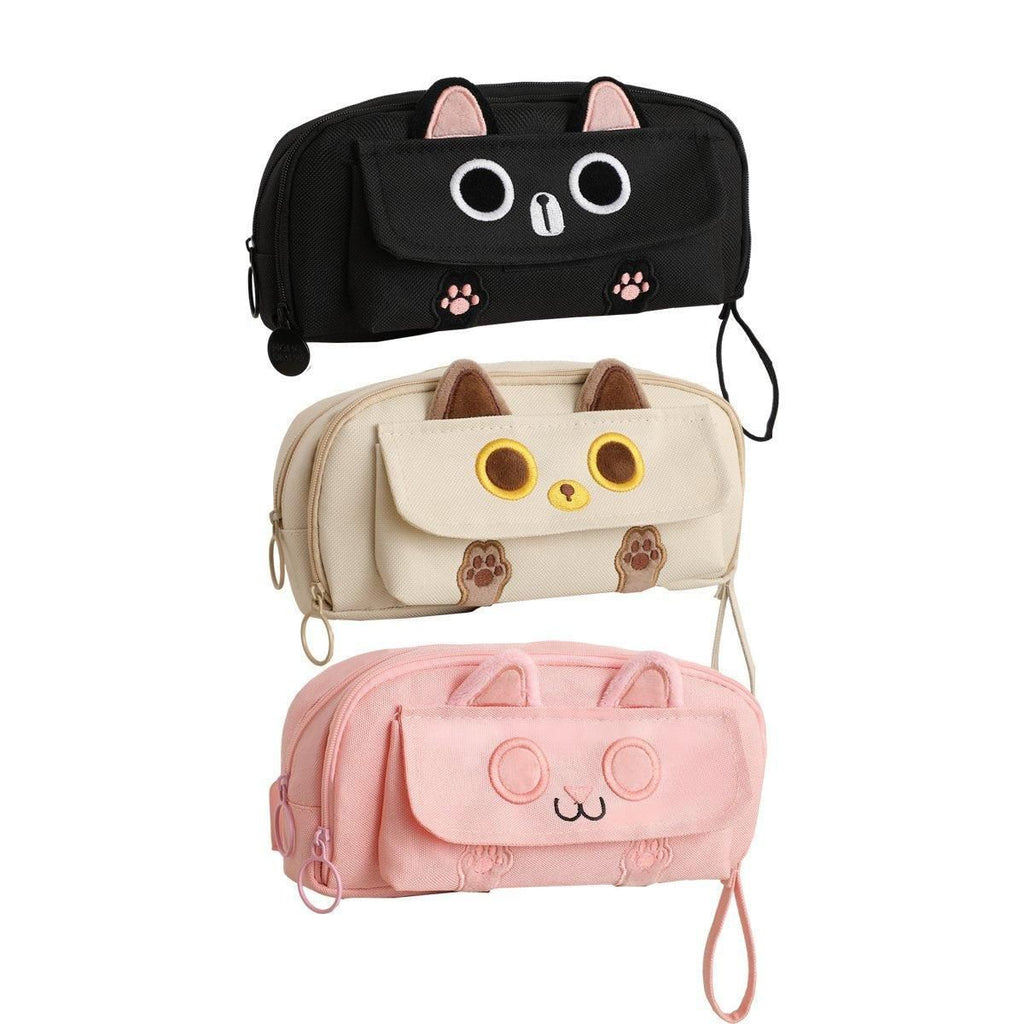 Embroidered Cat Pencil Case, Holds 40 Pens
