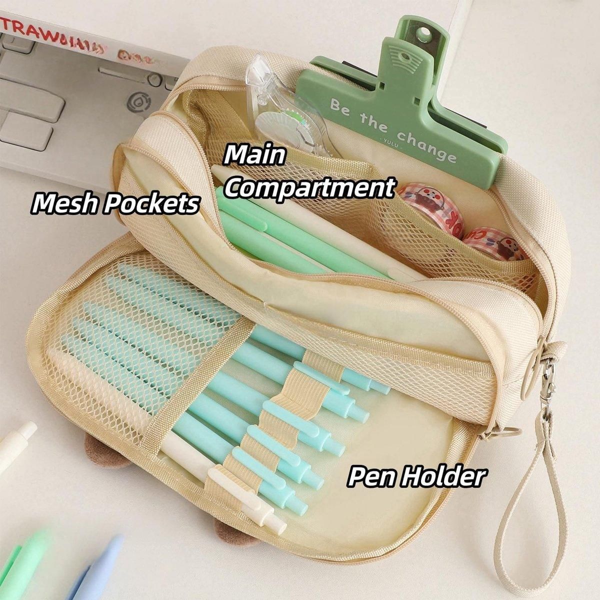 Embroidered Cat Pencil Case, Holds 40 Pens