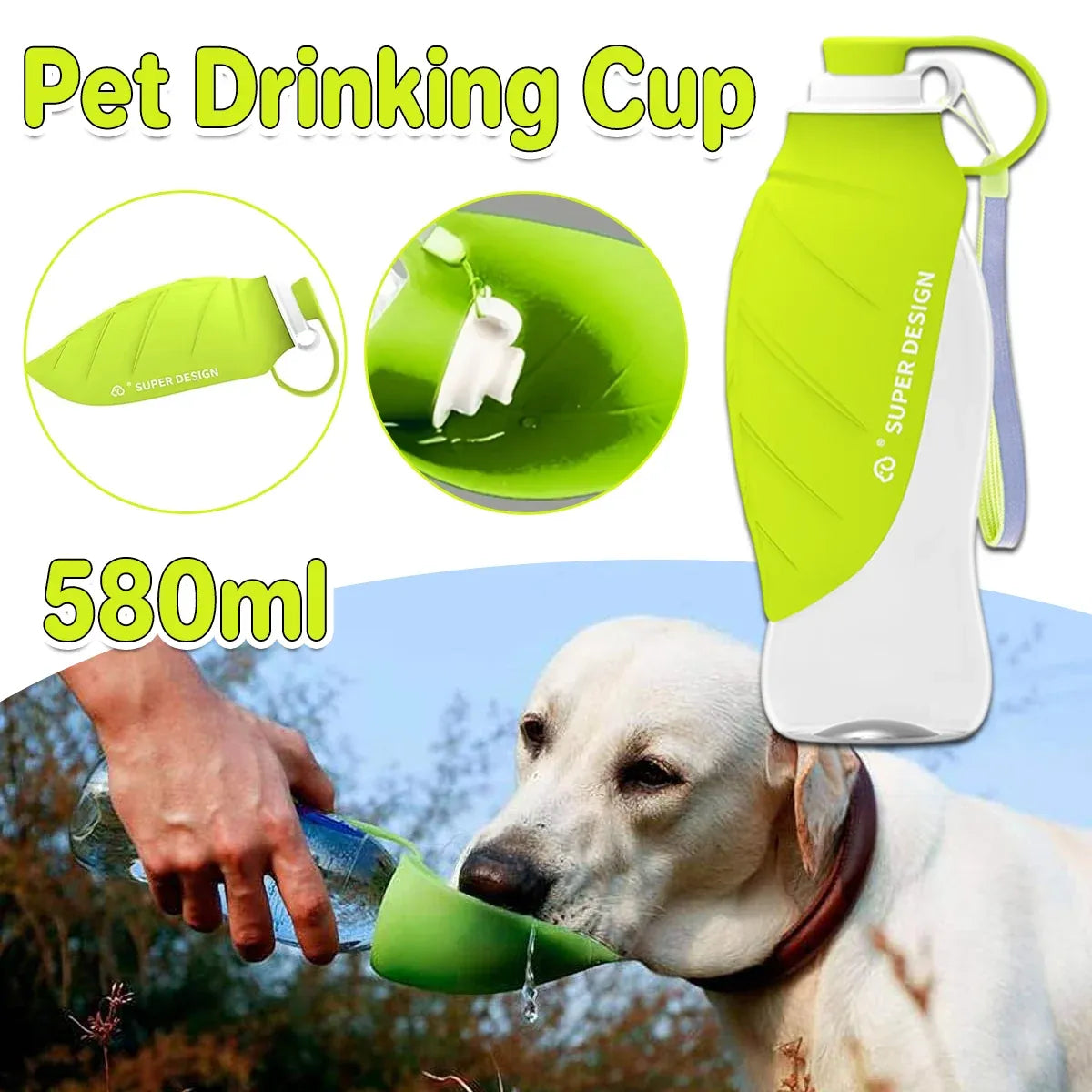 Pet Water Bottle 580ml Portable Outdoor Dog Cat Drinking Cup Travel