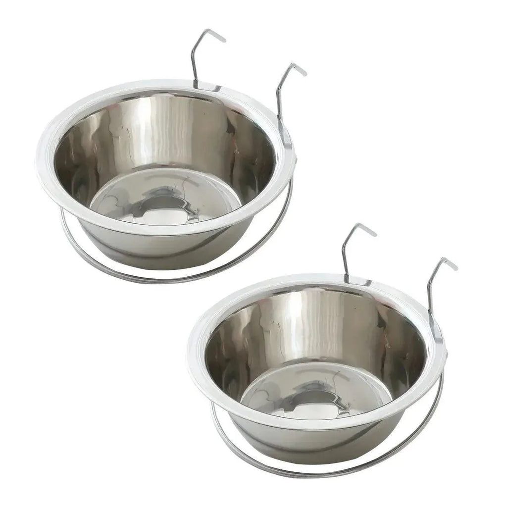 2PCS Pet Bowl Dog Food Cage Crate Water 13CM Hang-on Stainless Steel