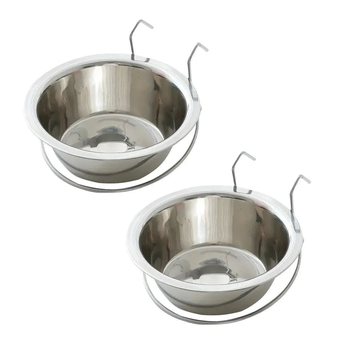 2PCS Pet Bowl Dog Food Cage Crate Water 13CM Hang-on Stainless Steel