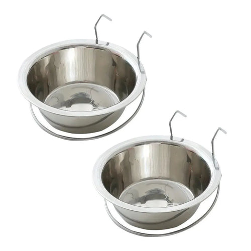 2PCS Pet Bowl Dog Food Cage Crate Water 13CM Hang-on Stainless Steel