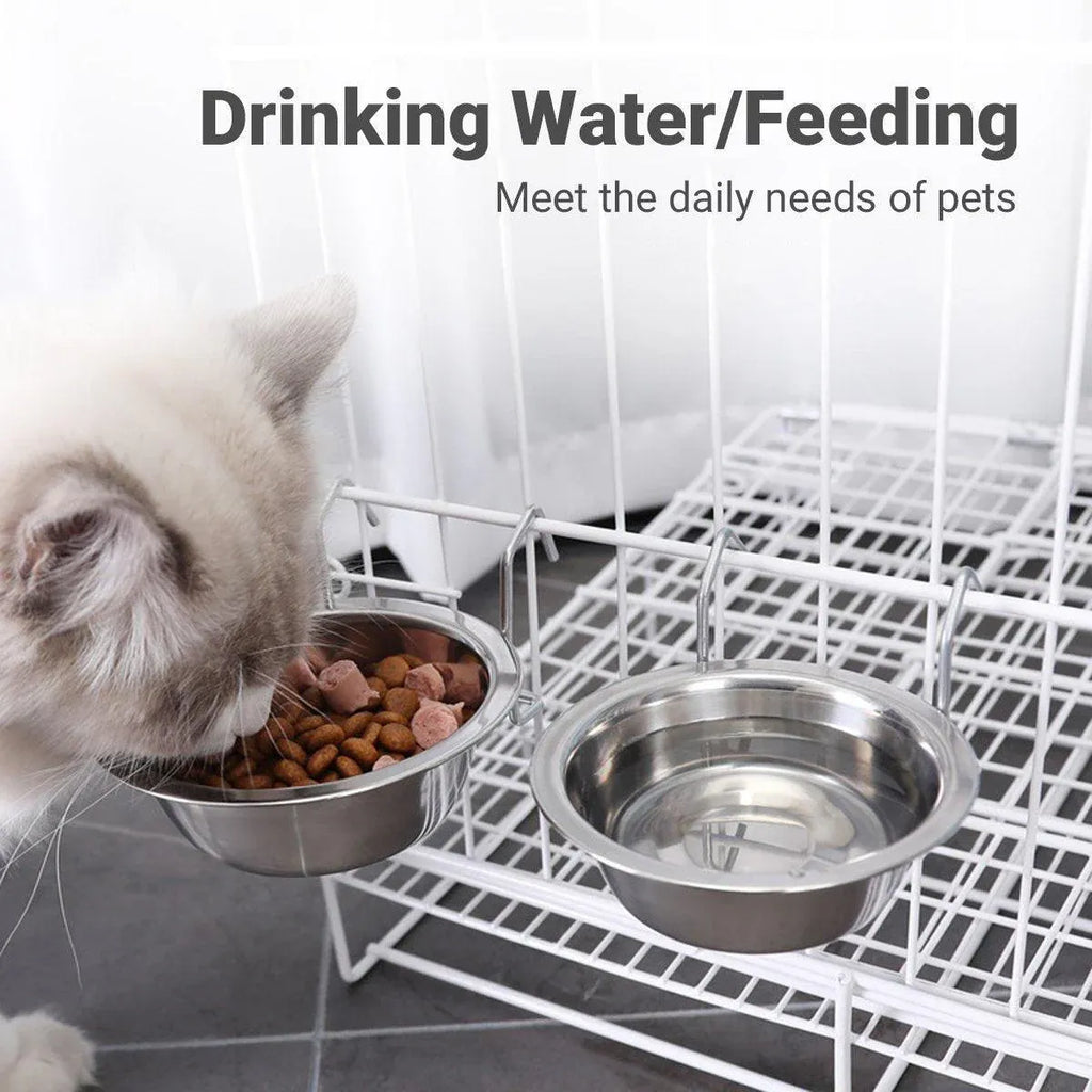2PCS Pet Bowl Dog Food Cage Crate Water 13CM Hang-on Stainless Steel