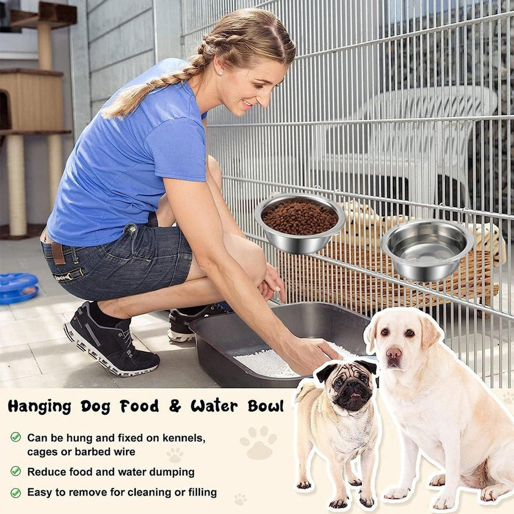 2PCS Pet Bowl Dog Food Cage Crate Water 13CM Hang-on Stainless Steel