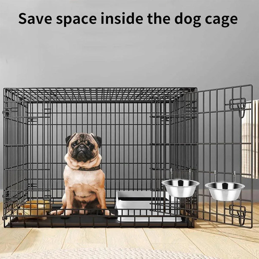 2PCS Pet Bowl Dog Food Cage Crate Water 13CM Hang-on Stainless Steel