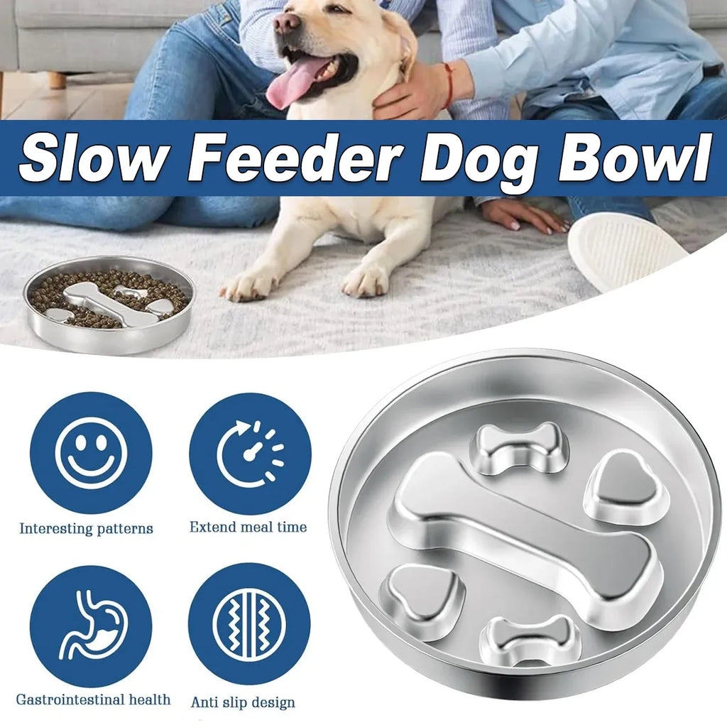 Stainless Steel Pet Slow Feeder Bowl, Silver