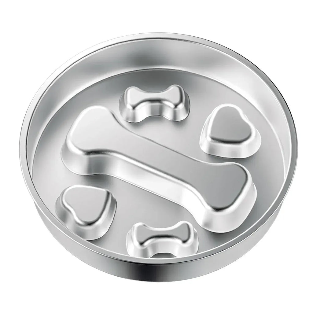 Stainless Steel Pet Slow Feeder Bowl, Silver, in its box