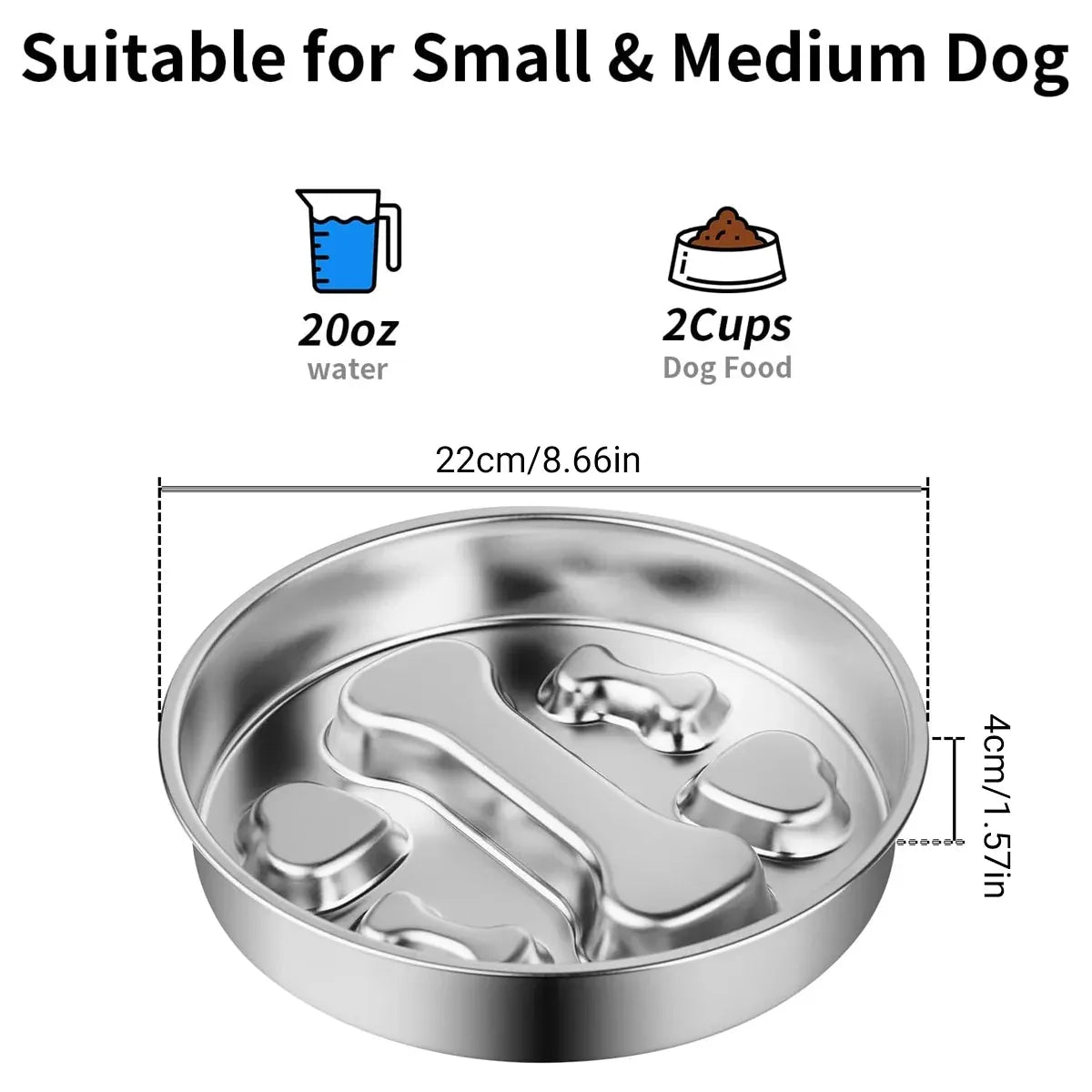 Large Capacity Stainless Steel Pet Slow Feeder Bowl Non-Slip