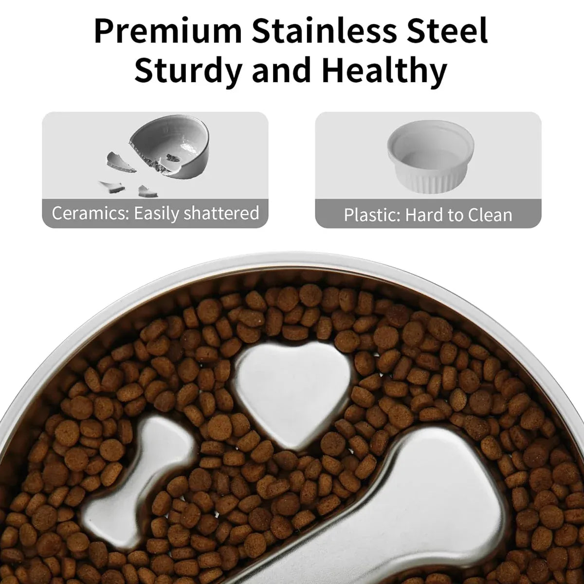 Large Capacity Stainless Steel Pet Slow Feeder Bowl Non-Slip