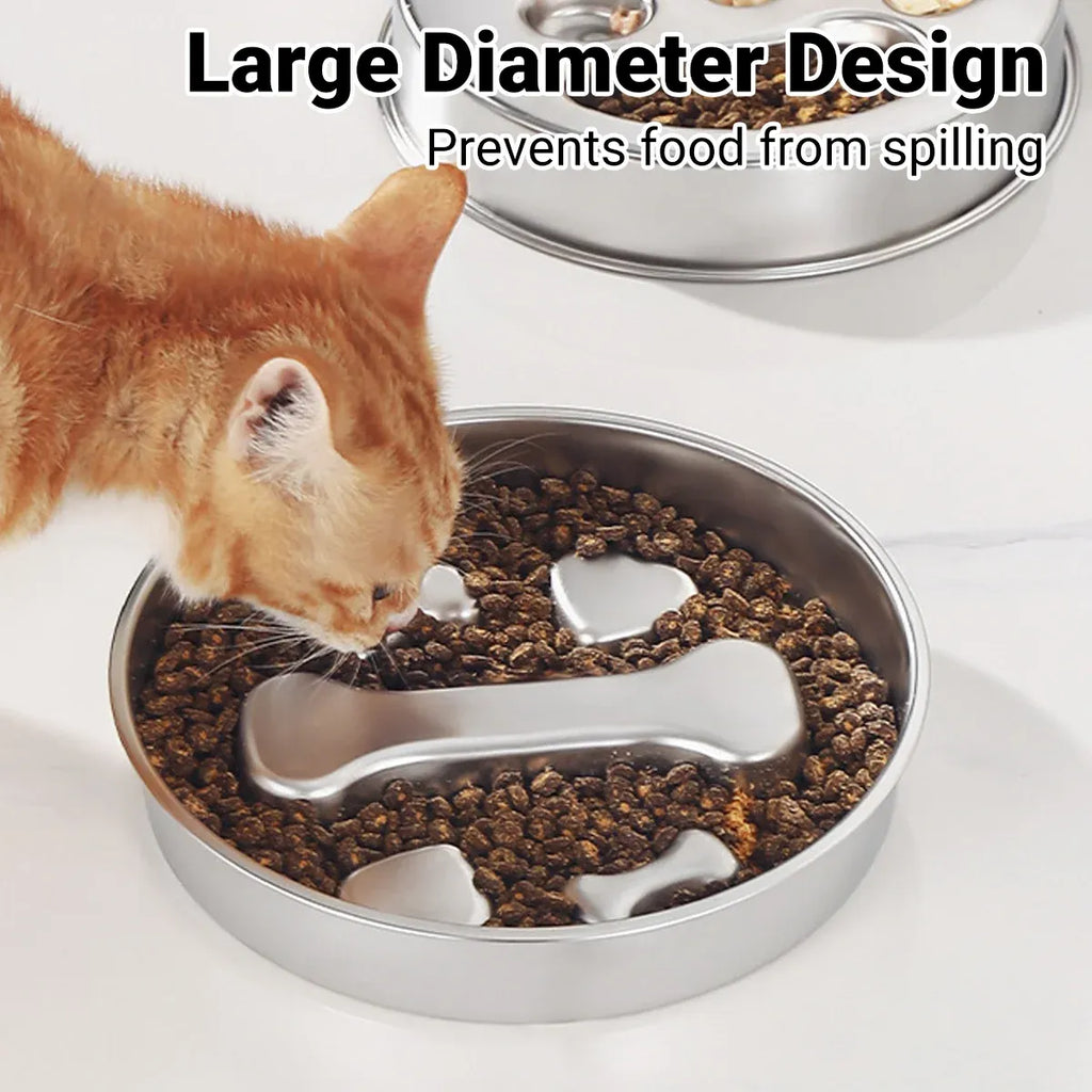 Stainless Steel Pet Slow Feeder Bowl, Silver, shown in a real setting, photo 6 of 6