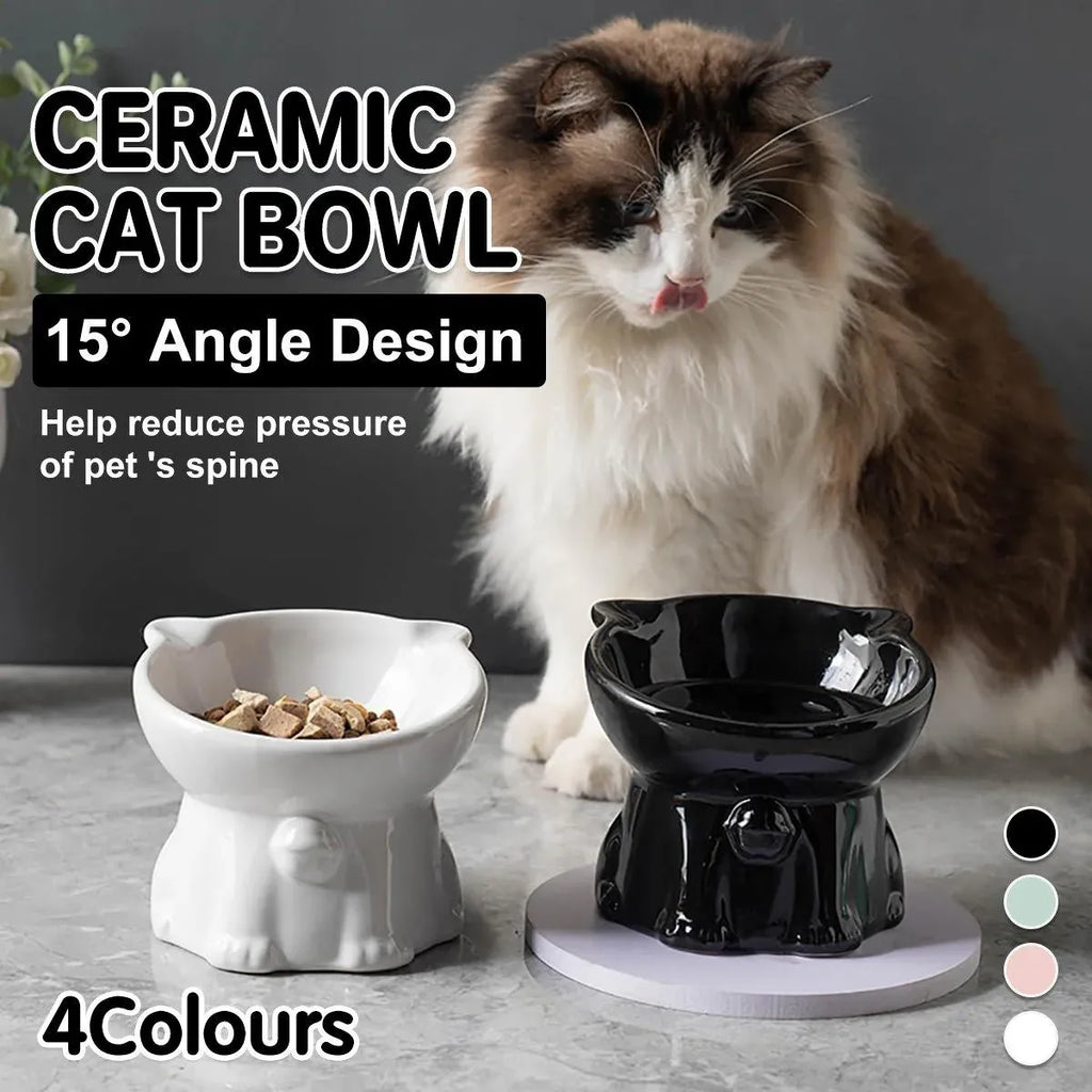 Ceramic Cat Bowl Cute Tall Raised Cat Food Bowl for Pets Eating
