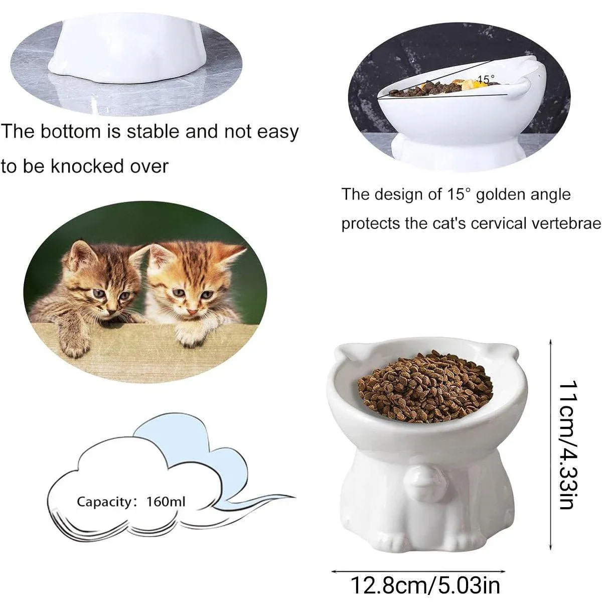 Ceramic Cat Bowl Cute Tall Raised Cat Food Bowl for Pets Eating