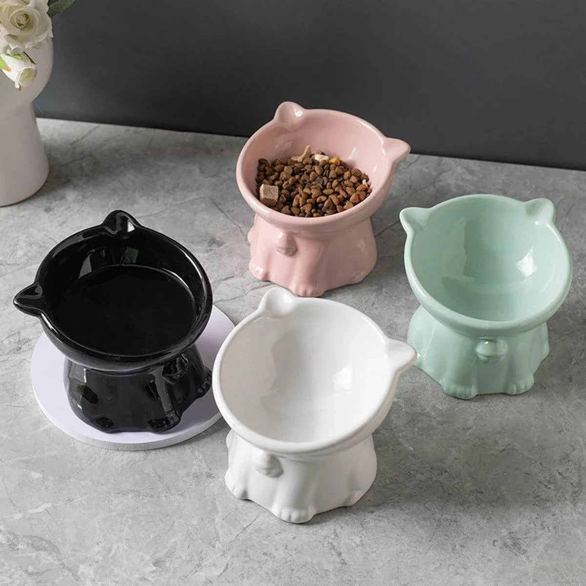 Ceramic Cat Bowl Cute Tall Raised Cat Food Bowl for Pets Eating