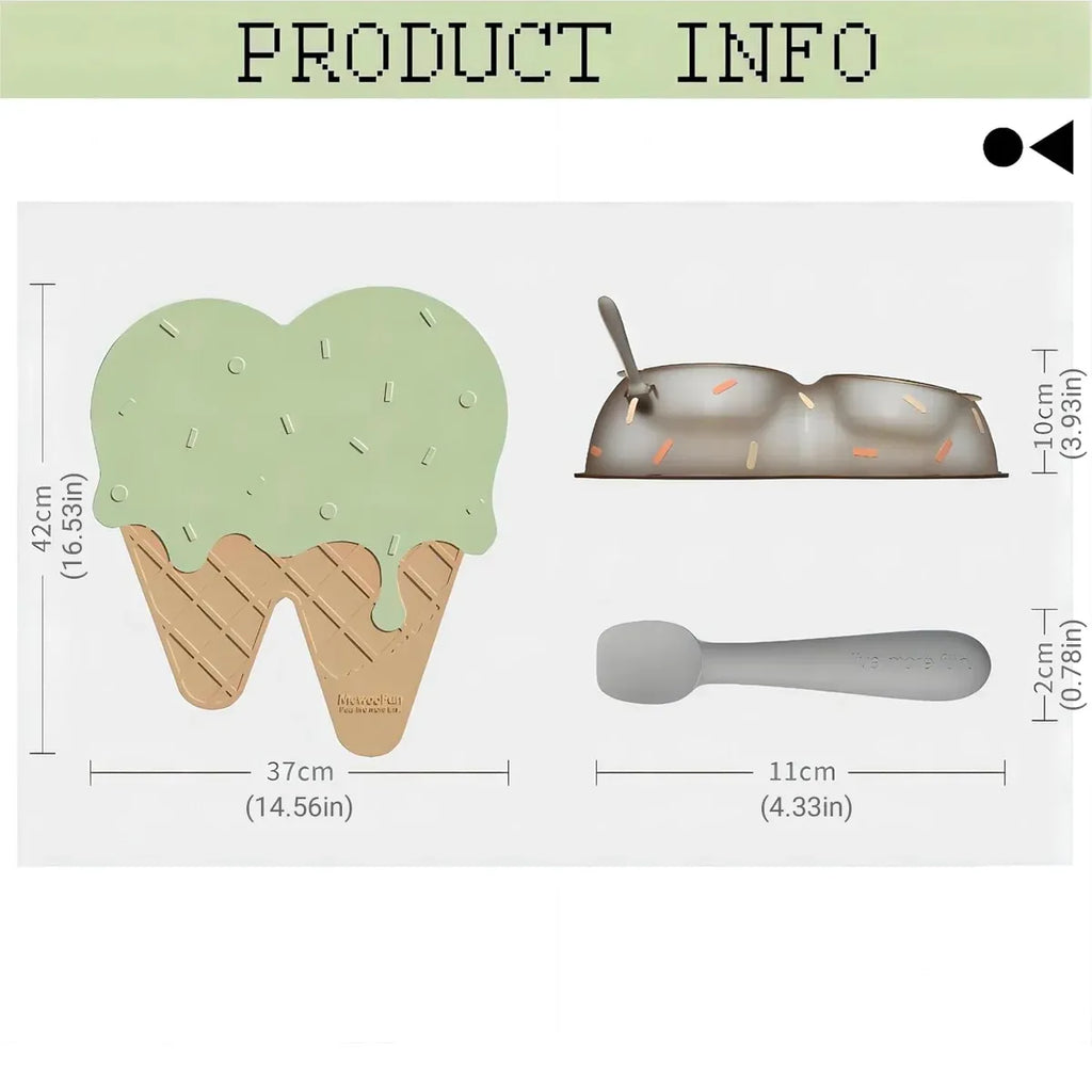 Detachable Ice Cream Shaped Bowls Pet Set Feeding Mat Spoon Cats