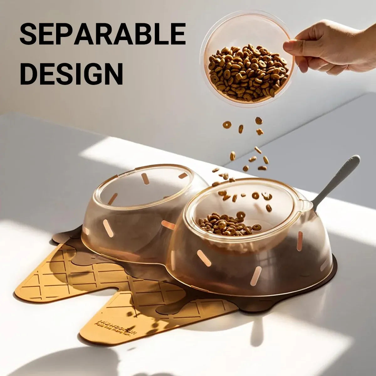 Detachable Ice Cream Shaped Bowls Pet Set Feeding Mat Spoon Cats