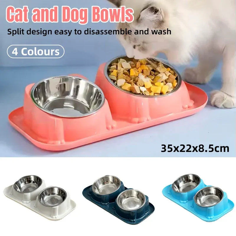 Cat Dog Food Bowl Double Slanted Mouth Feeding Water Dish Raised Pet Bowl Stand