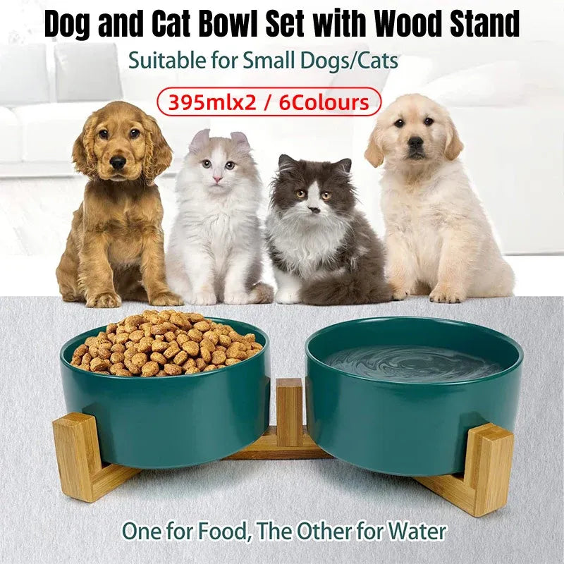 Ceramic Pet Bowl Double Cat Food Bowl Dog Water Bowl Feeding Drinking