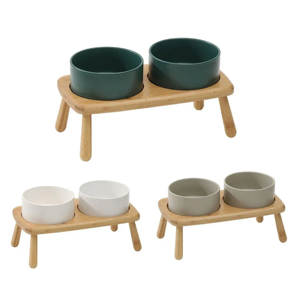 Ceramic Elevated Dog Bowl Anti-Slip Double Bowl