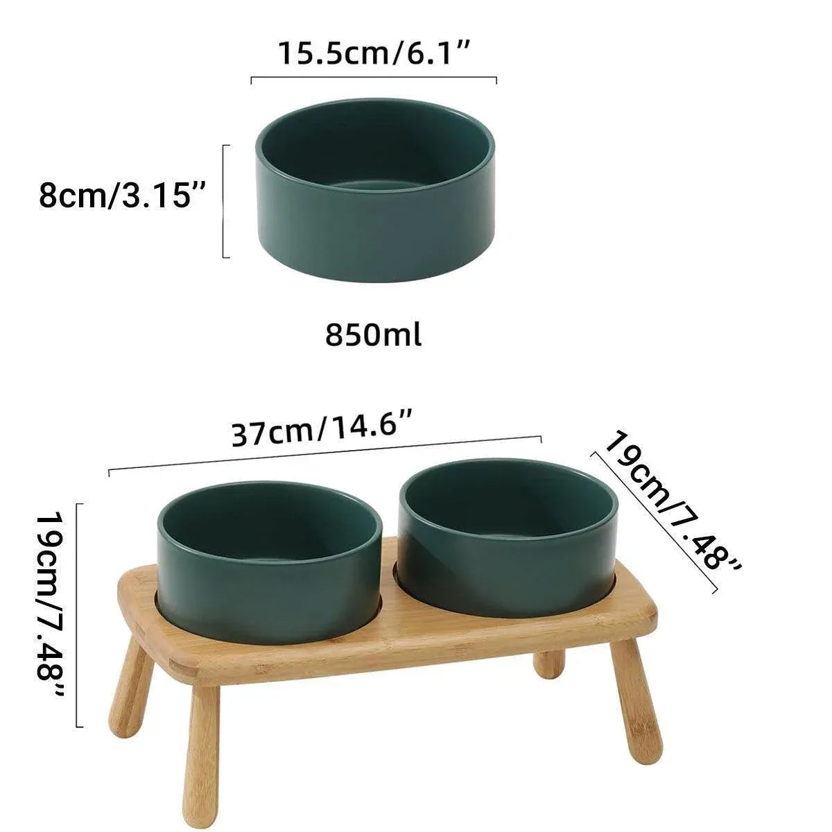 Ceramic Elevated Dog Bowl Anti-Slip Double Bowl