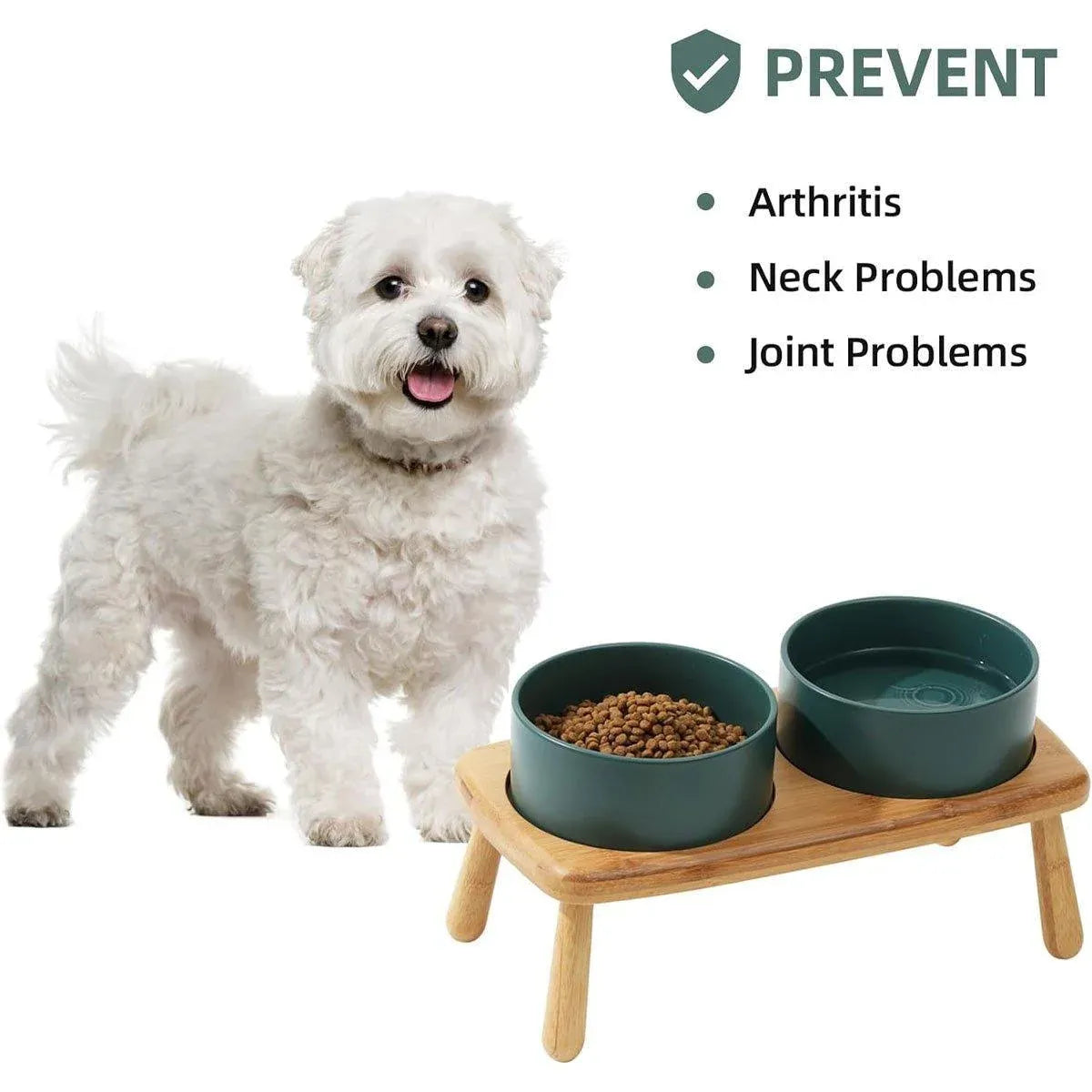 Ceramic Elevated Dog Bowl Anti-Slip Double Bowl