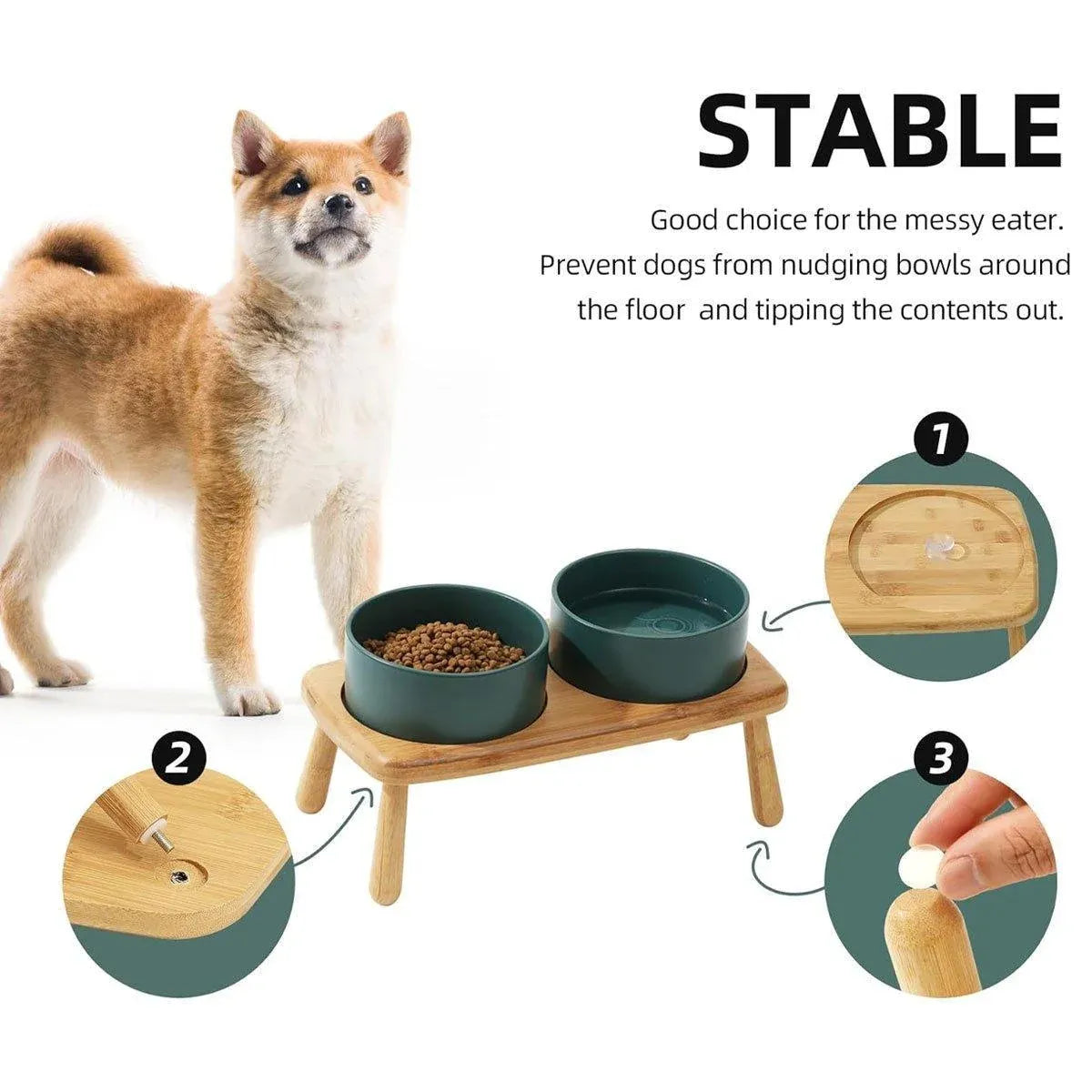 Ceramic Elevated Dog Bowl Anti-Slip Double Bowl