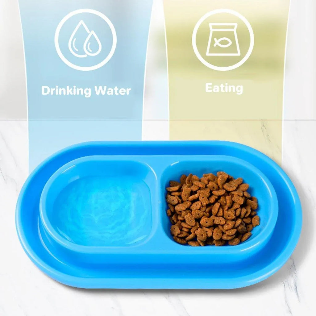 1-Piece Blue Double-Compartment Pet Feeding Bowl