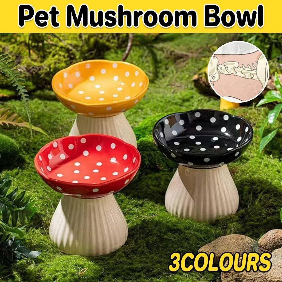 Pet Elevated Mushroom Bowl Ceramic Cat Dog Bowl Dish Food Feeder