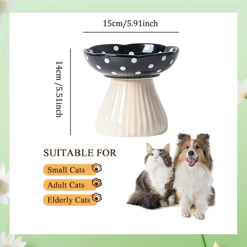 Pet Elevated Mushroom Bowl Ceramic Cat Dog Bowl Dish Food Feeder