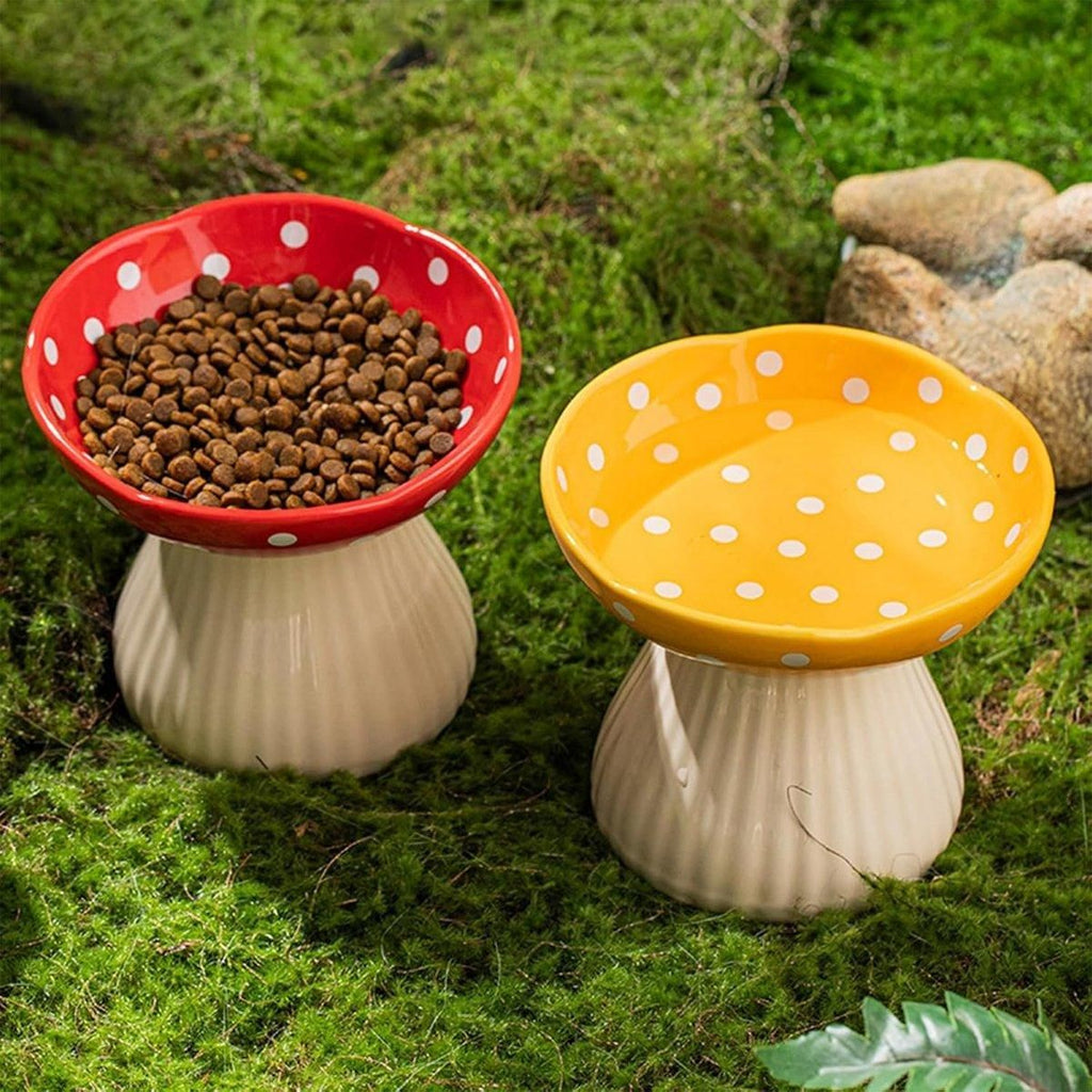 Pet Elevated Mushroom Bowl Ceramic Cat Dog Bowl Dish Food Feeder