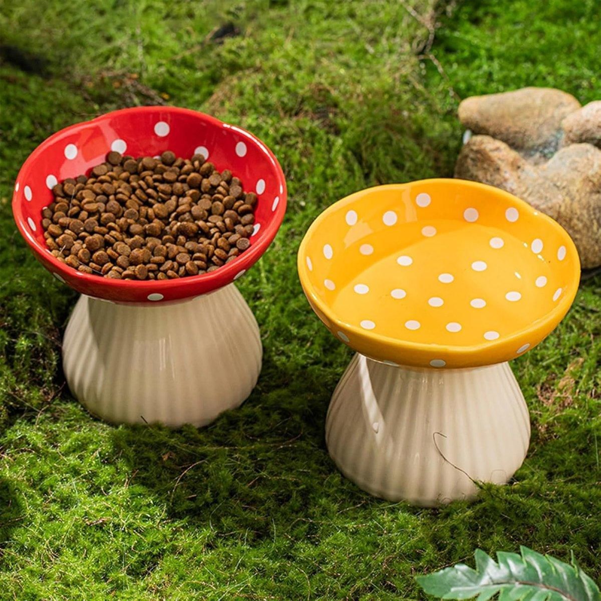 Pet Elevated Mushroom Bowl Ceramic Cat Dog Bowl Dish Food Feeder