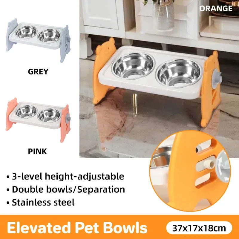 Double Pet Feeding Bowls Stainless Steel Non Slip Cat Dog Water Bowl