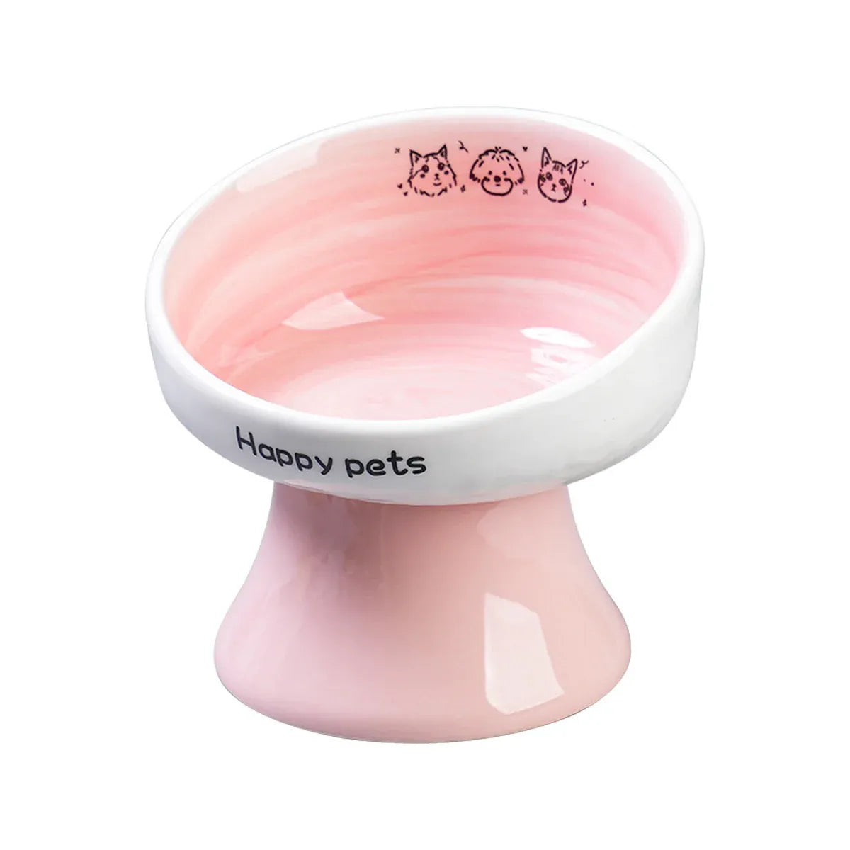Tall Raised Ceramic Pet Bowl for Cats and Small Dogs in Blue or Pink
