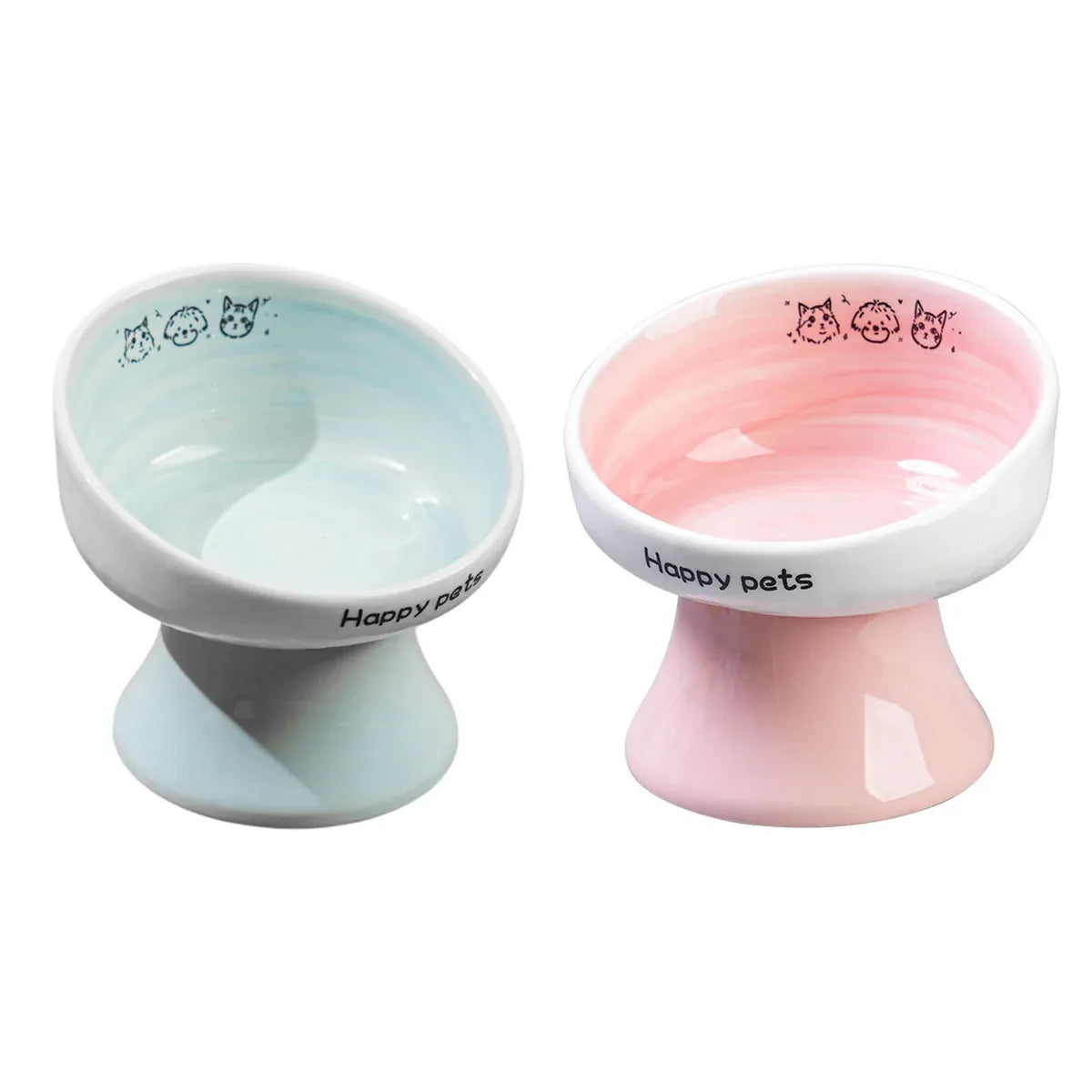 Tall Raised Ceramic Pet Bowl for Cats and Small Dogs in Blue or Pink
