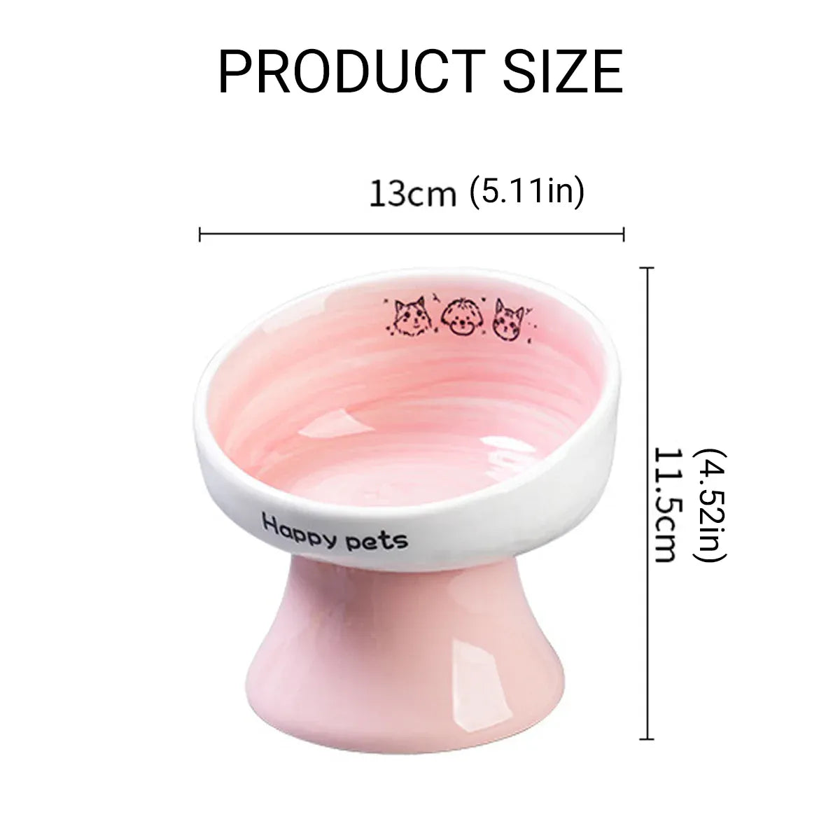 Tall Raised Ceramic Pet Bowl for Cats and Small Dogs in Blue or Pink
