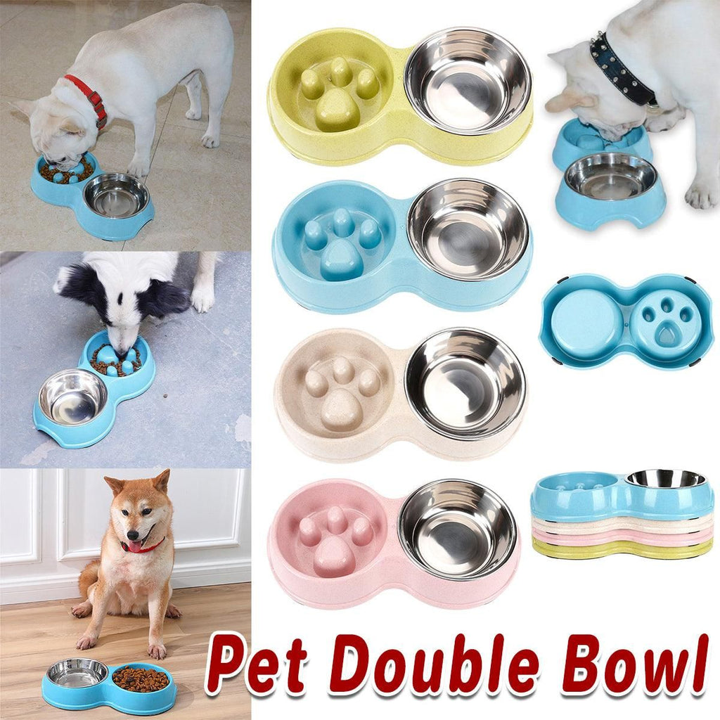Dog Slow Feeder Double Bowl Pet Food and Water Dish