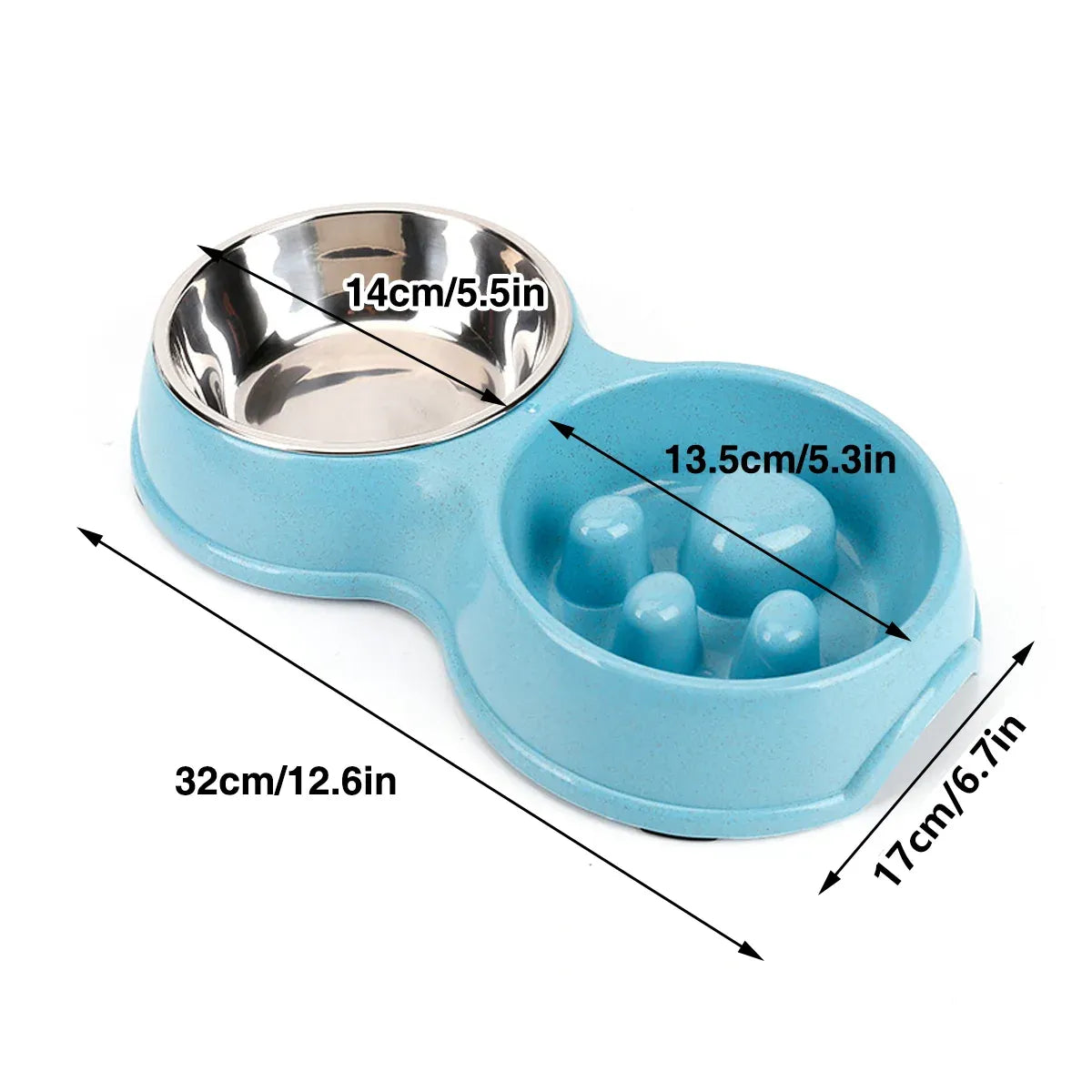 Dog Slow Feeder Double Bowl Pet Food and Water Dish