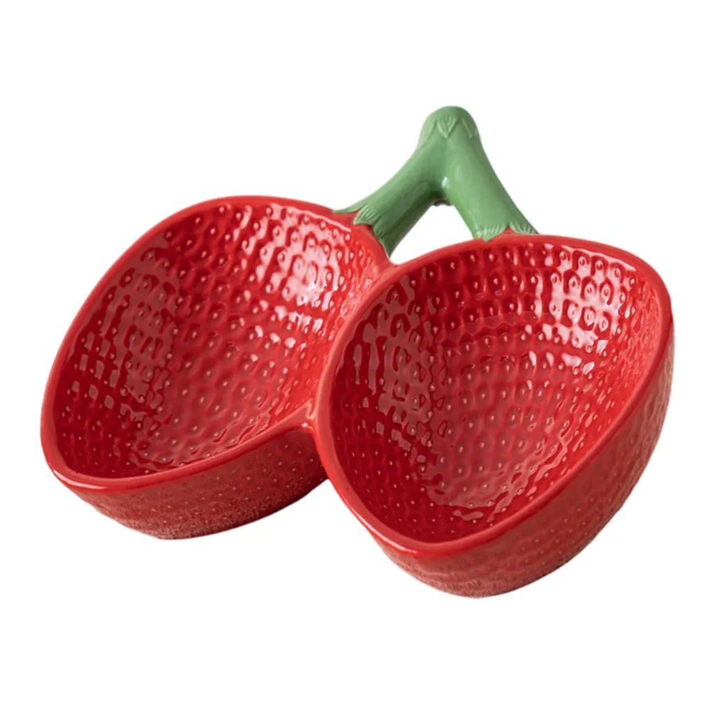 Strawberry Ceramic Tilted Pet Bowl Set Cat Dog Double Elevated Non