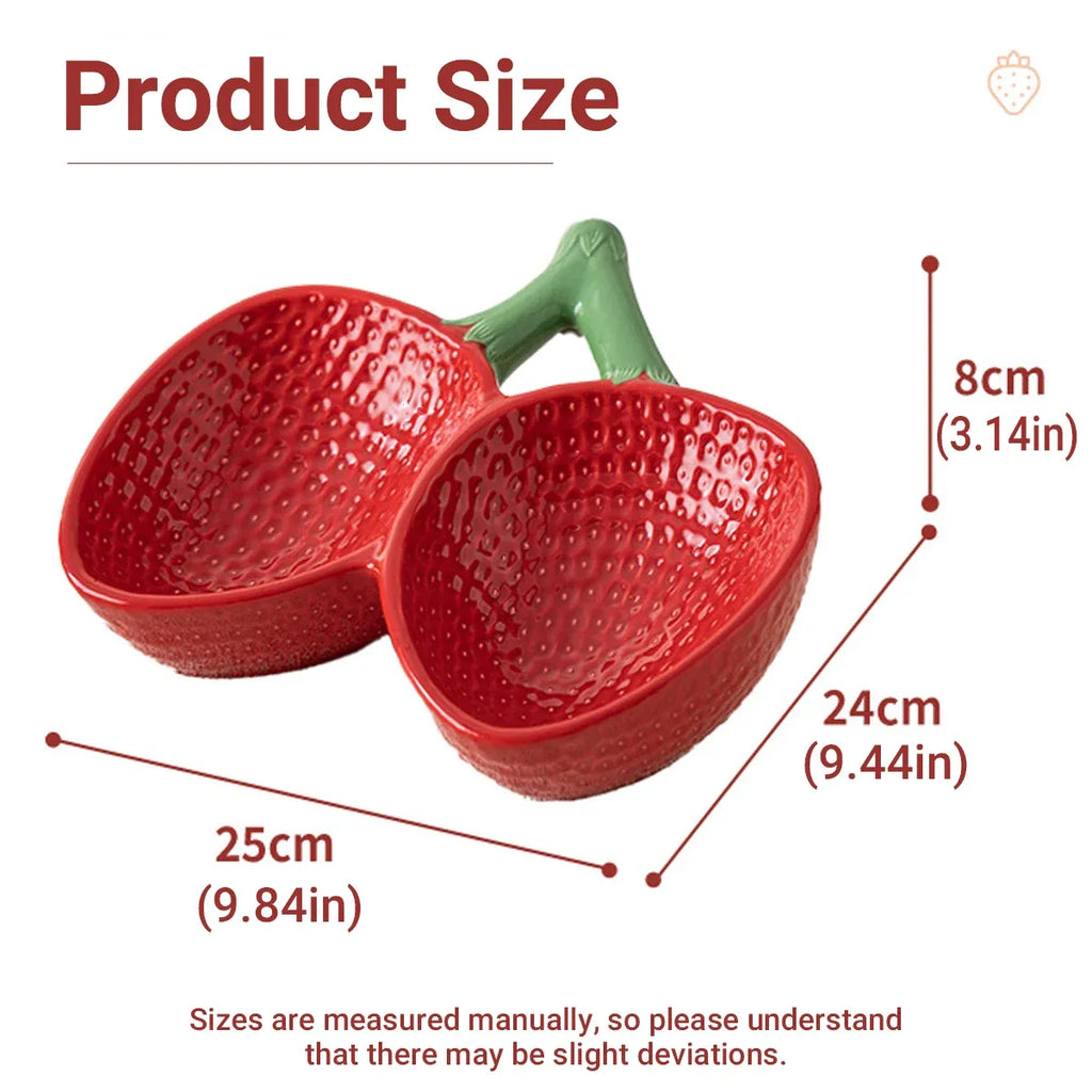 Strawberry Ceramic Tilted Pet Bowl Set Cat Dog Double Elevated Non