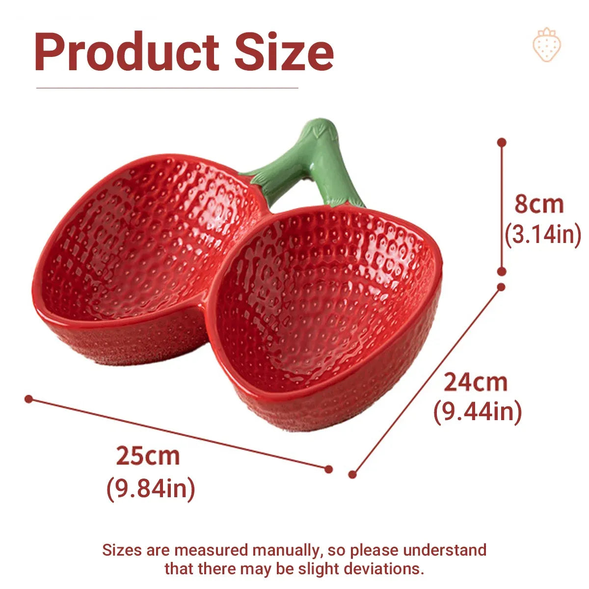 Strawberry Ceramic Tilted Pet Bowl Set Cat Dog Double Elevated Non