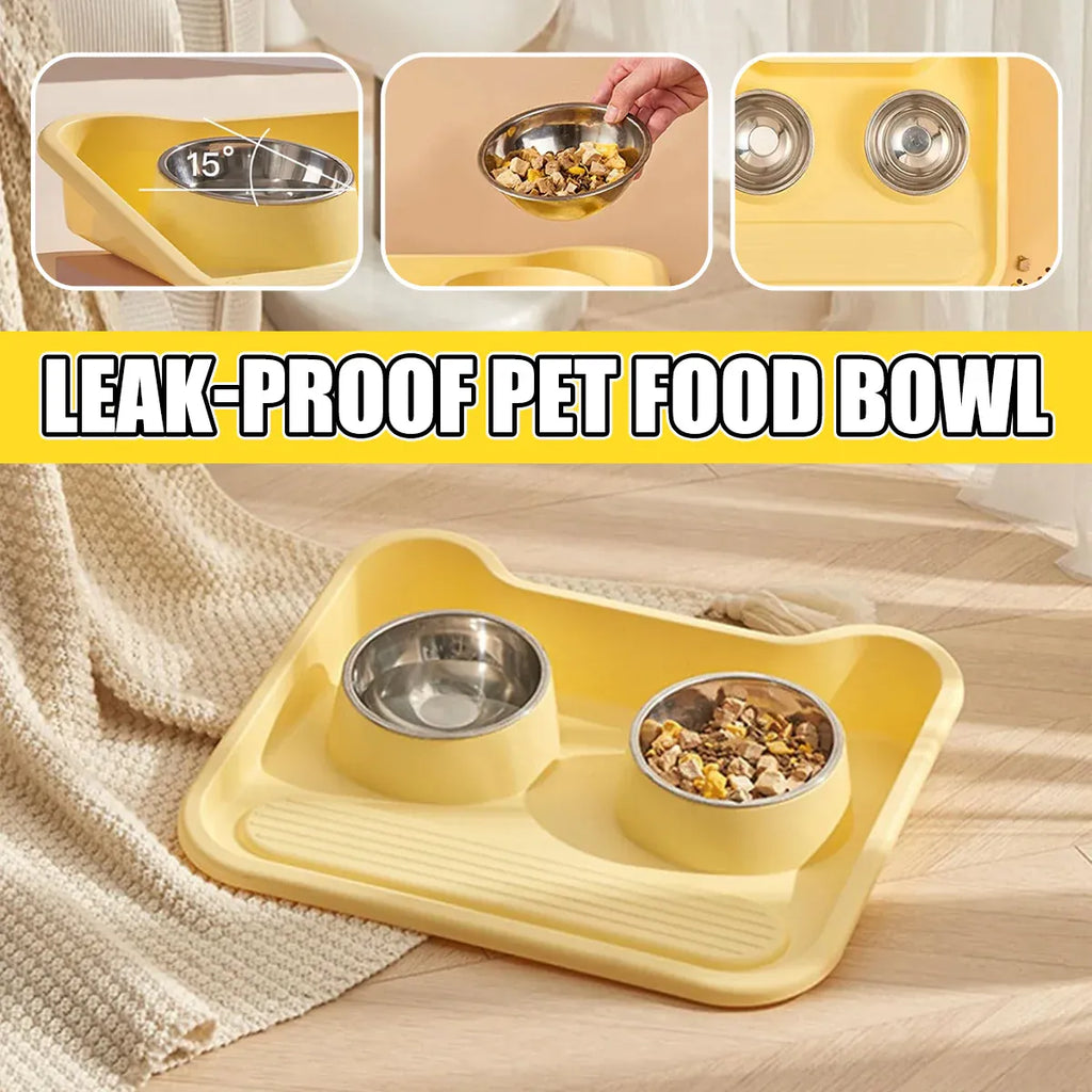 Double Pet Feeding Bowl Set Tilted Raised Anti Spill Dog Cat Food