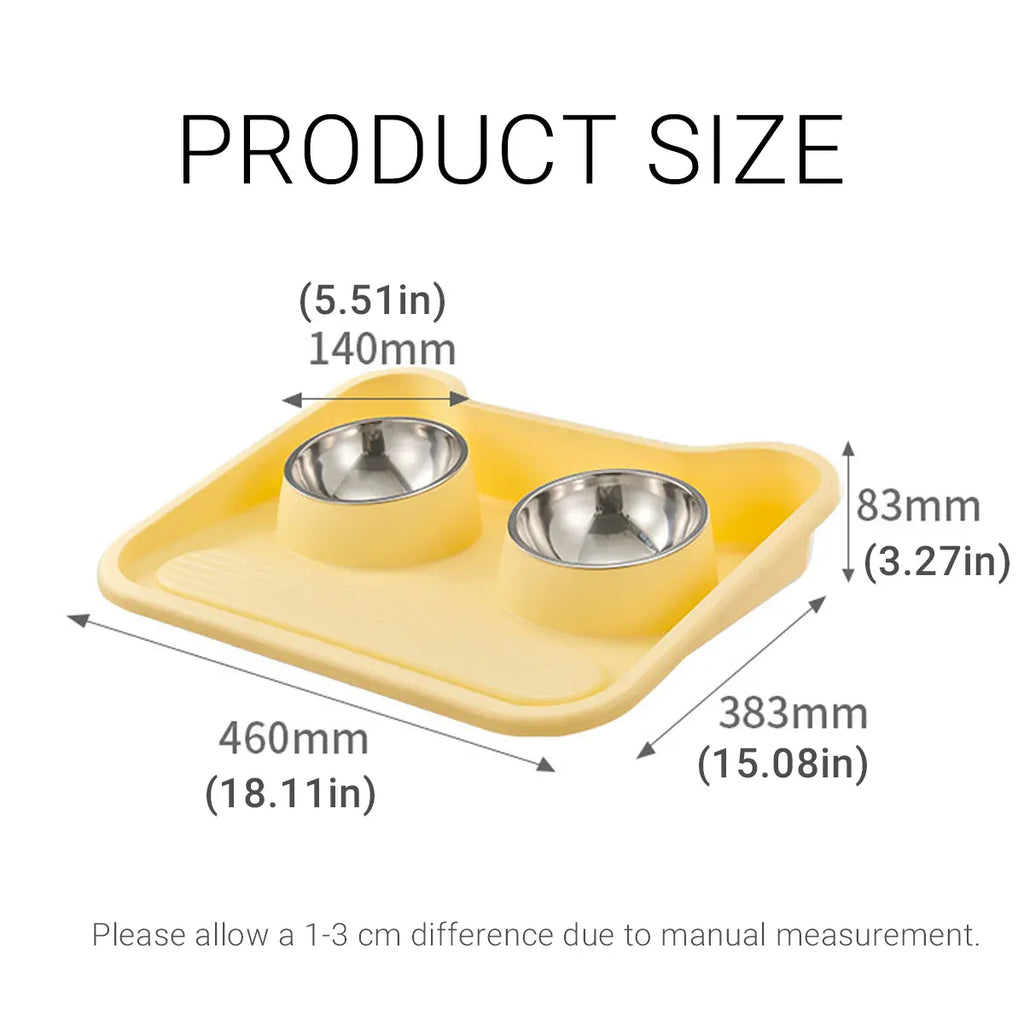 Double Pet Feeding Bowl Set Tilted Raised Anti Spill Dog Cat Food