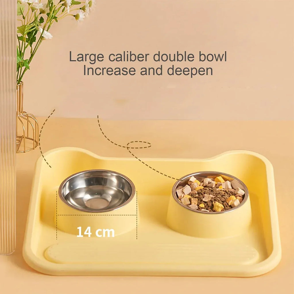Double Pet Feeding Bowl Set Tilted Raised Anti Spill Dog Cat Food