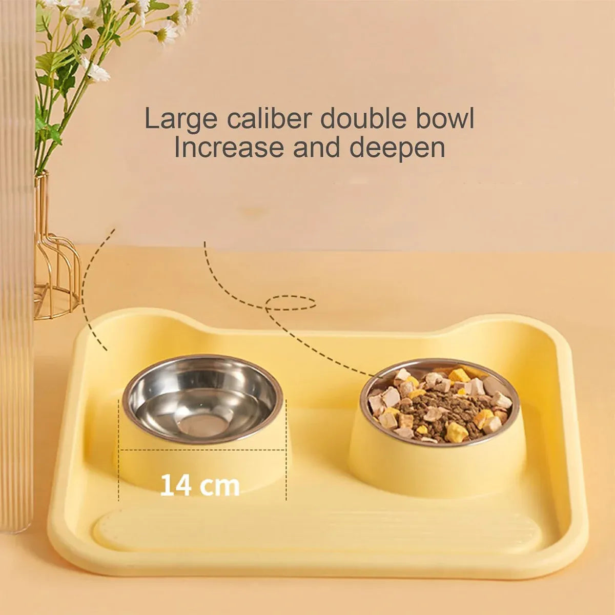 Double Pet Feeding Bowl Set Tilted Raised Anti Spill Dog Cat Food