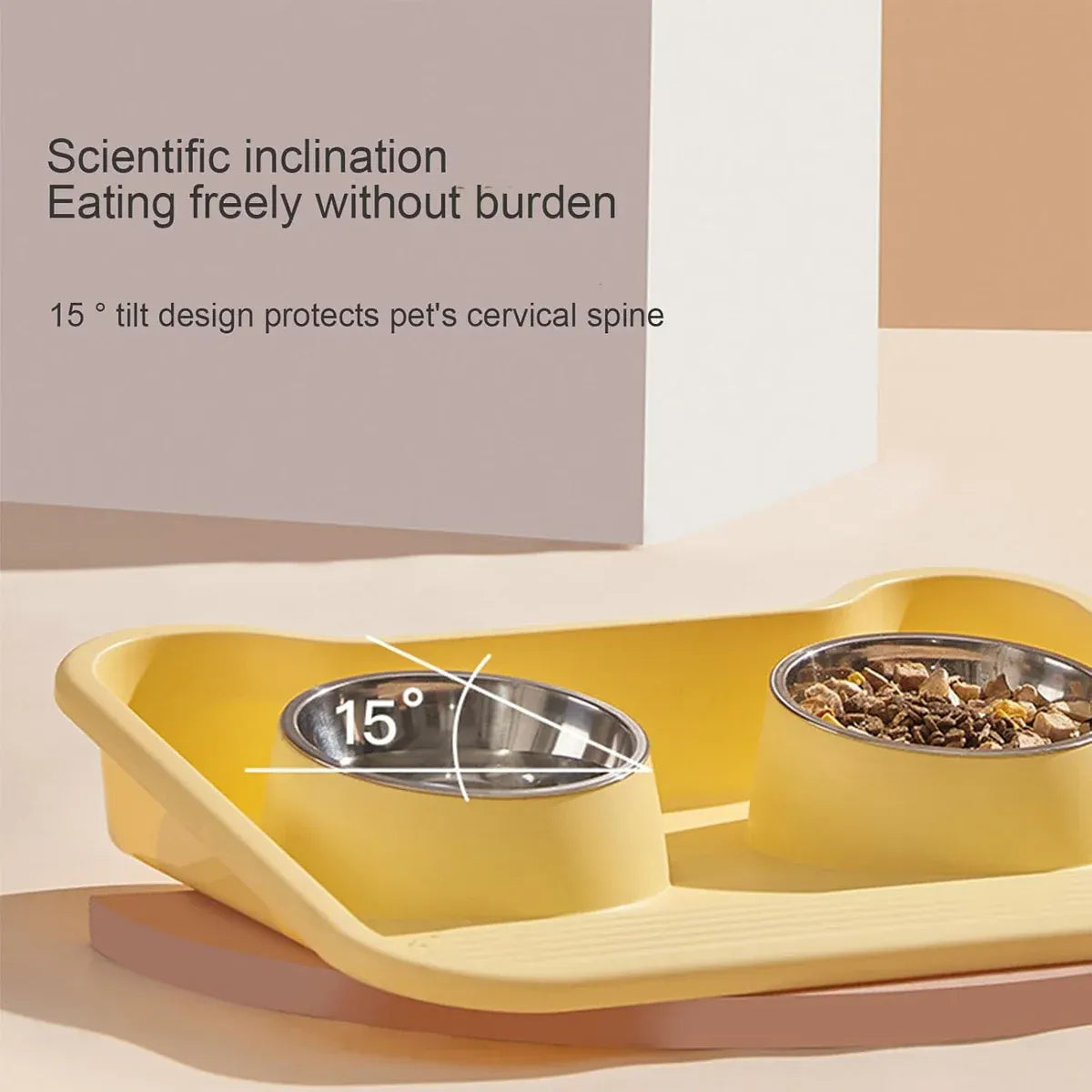 Double Pet Feeding Bowl Set Tilted Raised Anti Spill Dog Cat Food