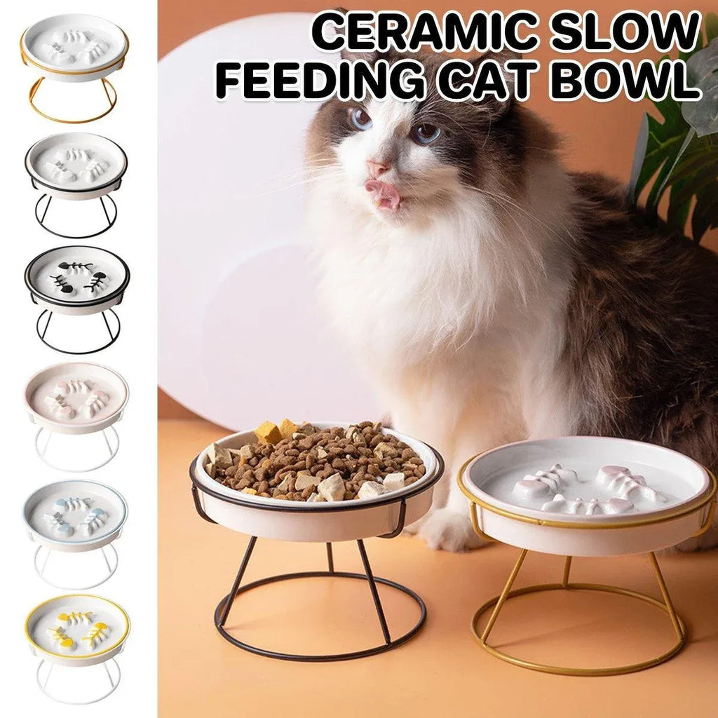 Ceramic Cat Bowl Slow Feeder Pet Food Tray