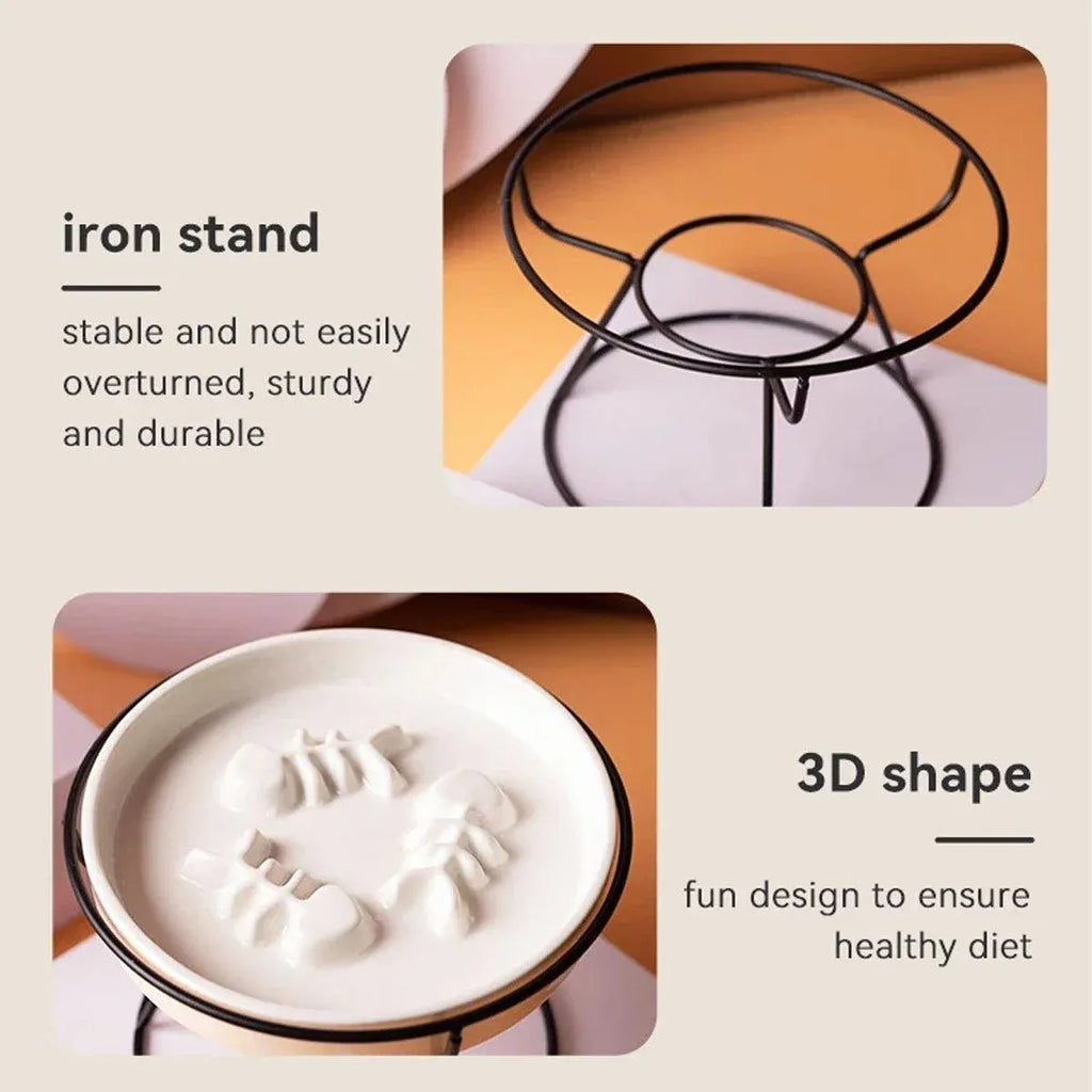 Ceramic Cat Bowl Slow Feeder Pet Food Tray