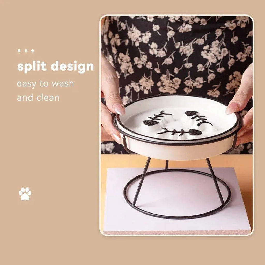 Ceramic Cat Bowl Slow Feeder Pet Food Tray