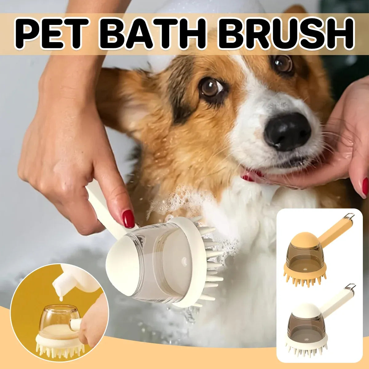 Pet Bath Brush Dog Massage Brush Press to Dispense Liquid Pet